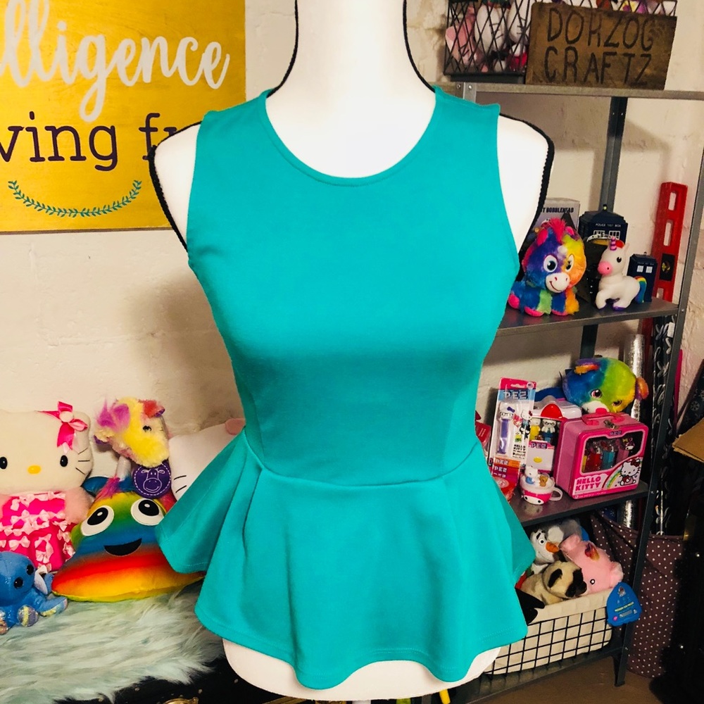 Green Sleeveless Peplum Top - SOLD!